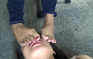 Asian Slave Underneath Table Smell Feet