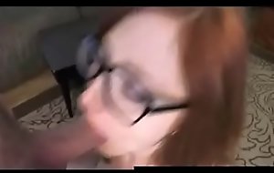Blonde legal age teenager with glasses giving intense oral-stimulation to her go steady with as she deepthroats the big cock (new)