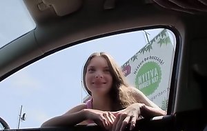 Teen hitchhiker drilled pov style outdoors