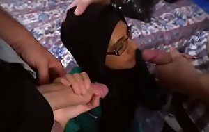 Arab Teen Dirtbag About to happen Her Knees Sucking Dick Times Two
