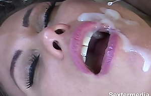 Teeny-weeny crude Girly avid take drag inflate resume over of spunk face after having been fucked