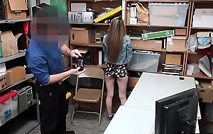 Pregnant skinny legal age teenager thief busted and fucked hard by a banal way flatfoot
