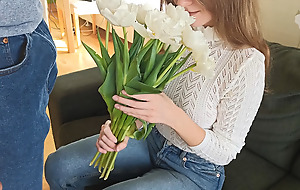 Gave her flowers and stopped being virgin anymore, creampied legal age teenager after sex with blowjob