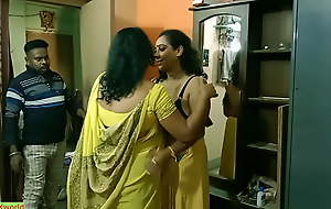 Indian Bengali young man getting scared to fuck two milf bhabhis!! Best erotic threesome sex