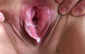 Cum inside Pussy. Dripping Creampie. Inclusive Touches the Cum veneer confront Her Labia added to Clit. Close-up.