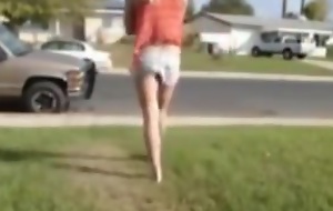Girl masturbating in front yard with an increment of is caught