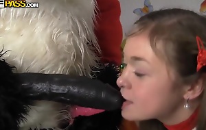 Pretty baby has anal sex with Santa Panda