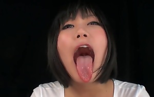 Asian girl potable licking tougue play