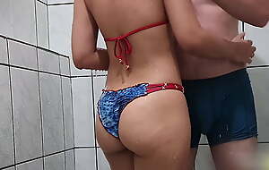 Bikini sterile humping, clothed sex under shower, cumming through wet underwear