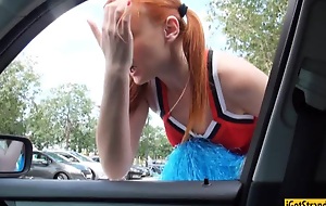 Cheerleader teen Eva Berger hitchhikes and fucked in public