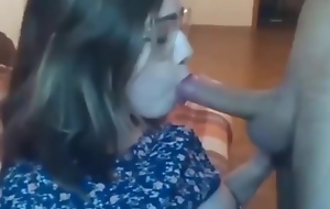 Delightful Teen On touching Glasses Gives Perfect Blowjob Her Whilom before