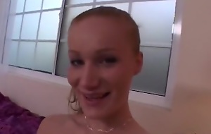Petite and barely legal blonde teen in a blowjob audition