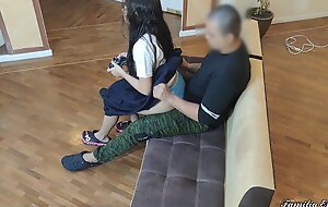 Girl Playing Video Games Sitting on the Legs be fitting of her Pervert Aged who takes advantage be fitting of her innocence