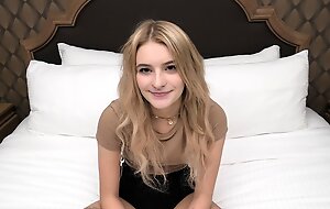 Watch this sexy blonde second-rate teen in her first porn