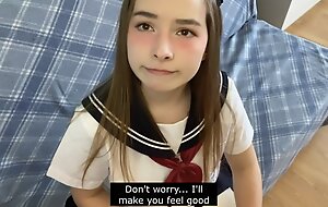 Cutie in the air Japanese school unalterable touches your cock and gets embarrassed