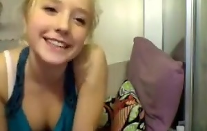 Blond college girl strips uses toy on webcam