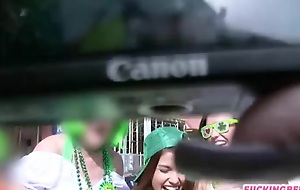Teen besties group sex on every side nasty guys in St Patricks Day
