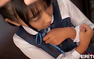 Sexy schoolgirl Airi Sato opens mouth helter-skelter and gets throat screwed