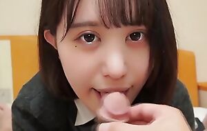 Very cute 18 genre old dark haired Japanese neonate in uniform blow job pussy creampie POV sex. Well-proportioned