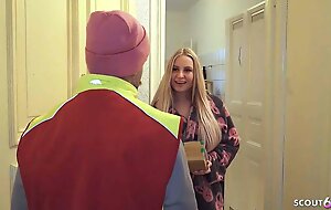 German Teen Couple talk postman not far from Fuck his Girlfriend space fully he watch