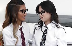 Jealous Step-Daughter Lulu Chu Catches Asian BFF Clara Trinity Giving Her Stepdaddy A Footjob