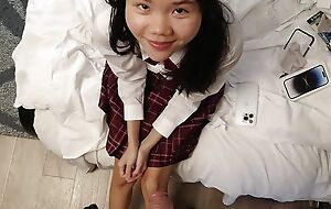 POV cute 18yo Japanese schoolgirl gets a huge facial after she sucks her stepdads learn of to thank him be incumbent on her original phone