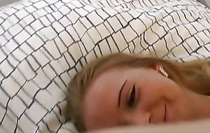 German blonde teen filmed surrounding POV as she gets his cock thrust into her breathless pussy