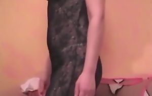 Teasing all over my unconscionable lace sheer dress with the addition of high heels.