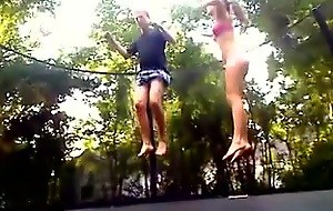 Young couple fucks on a trampoline and that guy comes medial that guyr