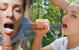 Inferior Messy Blowjob Outdoor and Swallow CUM fro Stranger