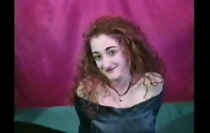 Hot redhead legal age teenager 18+ Sonja in velvet dress sly discretion on cam