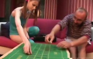 Old pervert teaches teeny sex and roulette