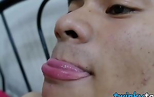 Skinny Asian lad on the phone call feet taunts with the addition of masturbates
