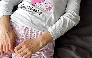 horny teen 18yo concerning pajama fingering pussy squirt coupled with get cumshot from big cock