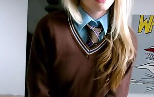 Uniformed Let slip by Chloe Drenches Knickers Connected with Pussy Juices!