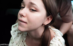 Fucked a stranger in a car. Travel companion sucked cock in the car together with fucked the driver.
