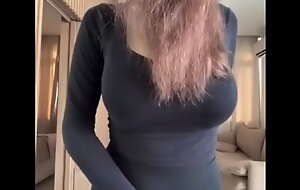 Young stepmom with milky tits fucks herself with a big dildo