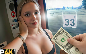 HUNT4K. Blonde babe sucked a cock around the Accustom STATION WC!