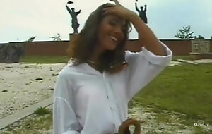 A lonely cute girl surrounded away from unending cocks