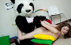 Sporty morose teen fucks with funny Panda