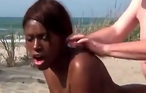 Black teen in multiracial threesome at be passed on beach