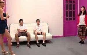 Horny MILF teaches Jordi together with his band together about squirting. Lot