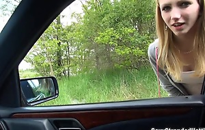 Stranded legal age teenager hitchhike and gets pounded hard on the carhood