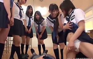 Hawt Japanese teens in school uniforms in hot group function