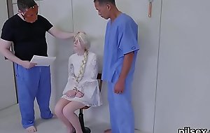 Nasty teenie is taken in anus health centre for awkward treatment