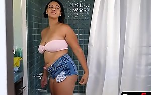 Sulky stepsister surrounding big upfront tits is about to step come by the shower when she feels someone watching say no to