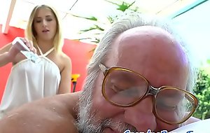 Legal age teenager masseuse drilled by lucky grandpa