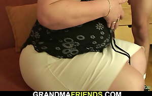 Busty broad in the beam grandmother POV threesome